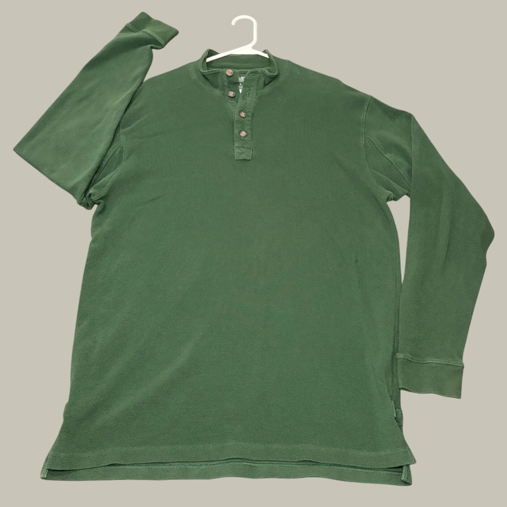 Duluth Trading Co Mens L Waffle Mock Henley Longtail Green Thermal Shirt
